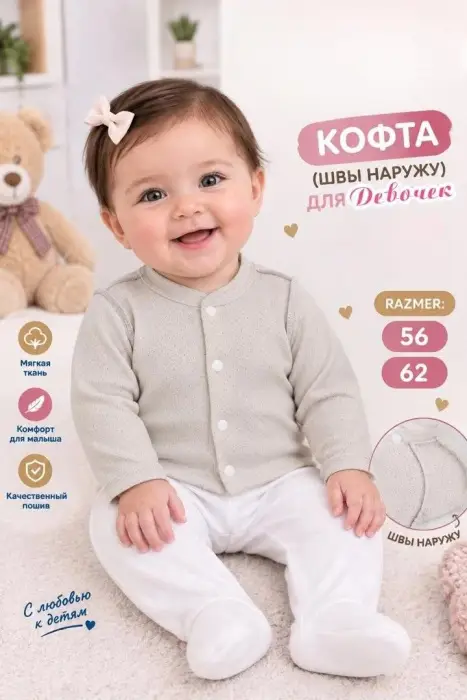 Кофта на кнопках для новорожденного (р-р 56-62)