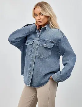 Рубашка джинсовая женская с объёмными карманами (р-р 42-50)