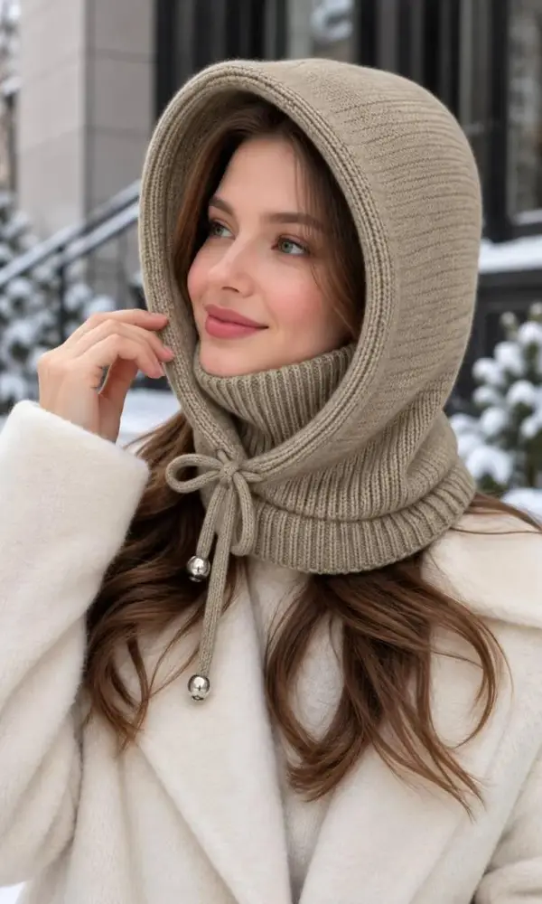Капор вязаный на завязках женский (р-р 56-60)