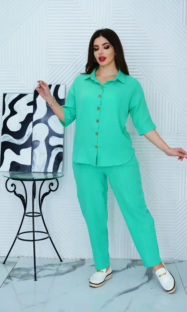 Костюм женский летний муслин, брючный ( р-р 48-54)