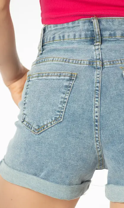  Шорты женские джинсовые, декоративная вставка резинка (р-р 40-48)