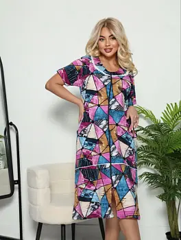 Халат женский на молнии хлопок (р-р 50-60)