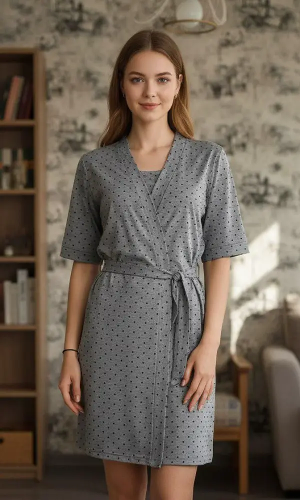 Комплект домашний женский халат с поясом+сорочка р-р 48-56