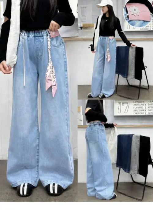 Джинсы для девочки на резинке широкие р-р 11-15 лет