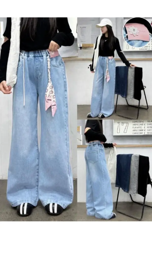 Джинсы для девочки на резинке широкие р-р 6-10 лет