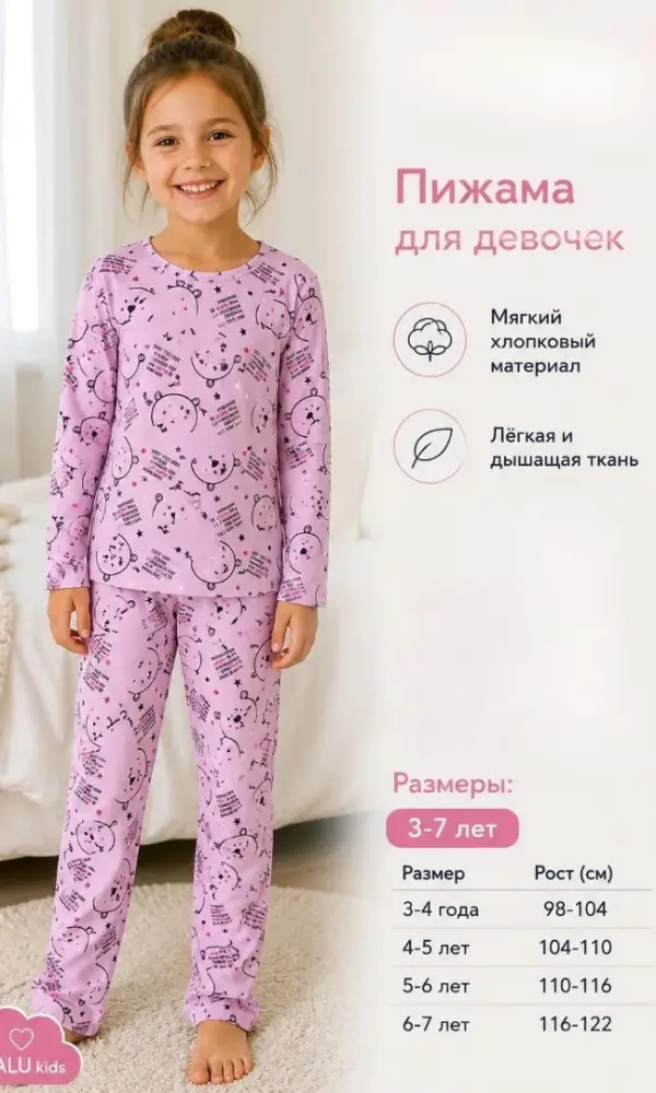 Пижама кофта и брюки для девочки (р-р 3-7 лет)