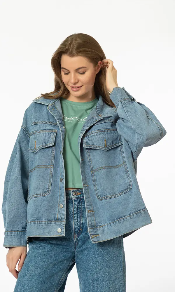 Куртка джинсовая женская. Оверсайз, с отложным воротником. Принт, размер единый (42-46) 