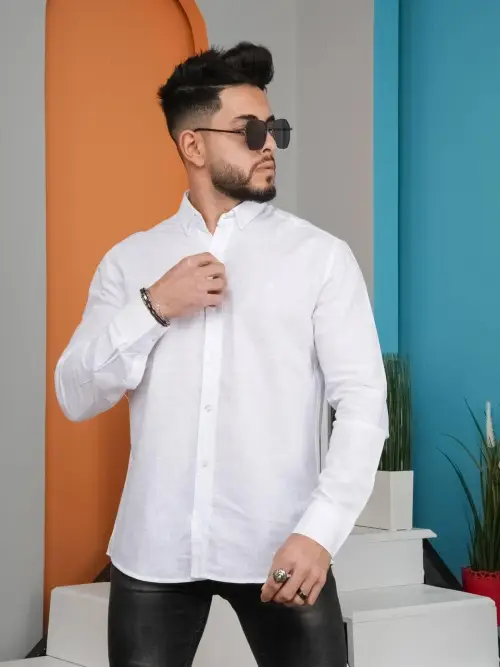Рубашка льняная мужская длинный рукав ( р-р m-xxl)