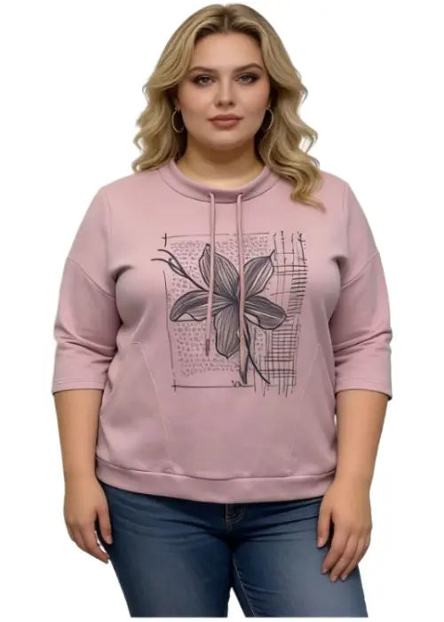 Джемпер трикотажный с принтом на завязках женский (р-р 2XL-5XL)