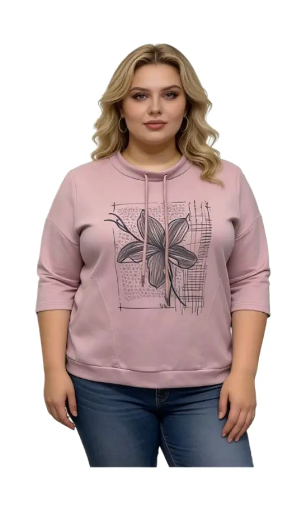 Джемпер трикотажный с принтом на завязках женский (р-р 2XL-5XL)
