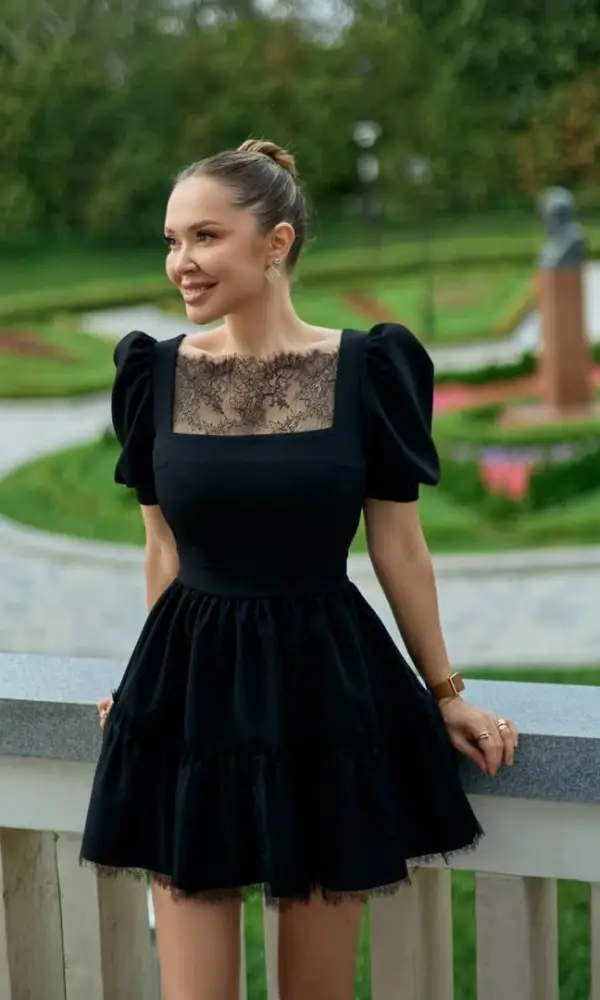 Платье с кружевом чёрное женское р-р 42-44