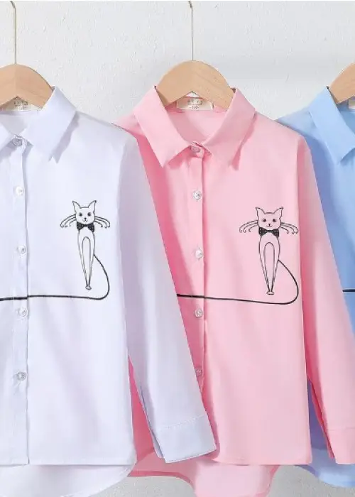 Рубашка школьная на девочку с котиком ( р-р 130-170)