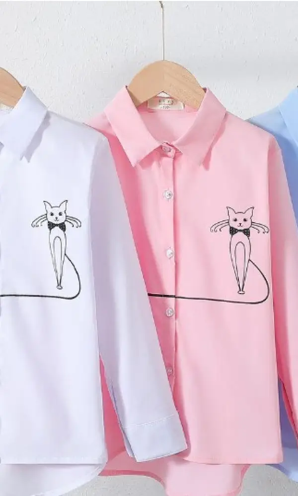 Рубашка школьная на девочку с котиком ( р-р 130-170)