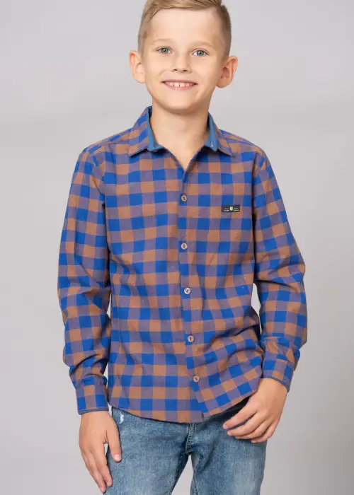 Рубашка детская в клетку, для мальчика (6-11 лет)