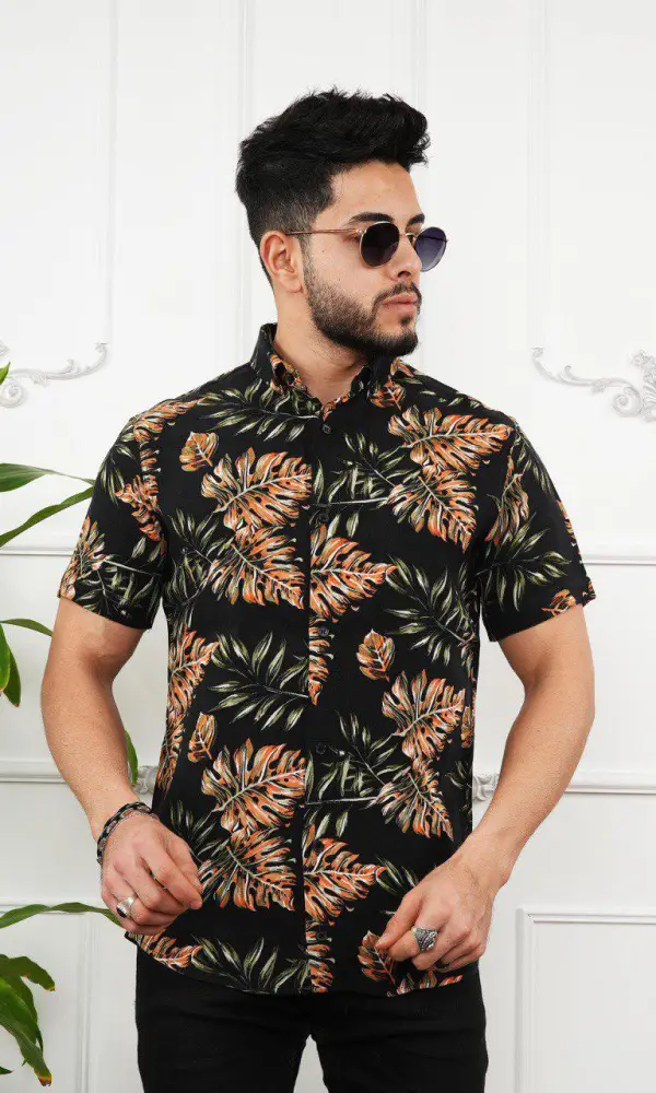 Мужская летняя рубашка, короткий рукав, штапель, принт ( р-р m-xxl)