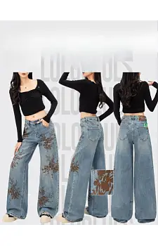 Джинсы широкие с принтом женские (р-р 25-30)