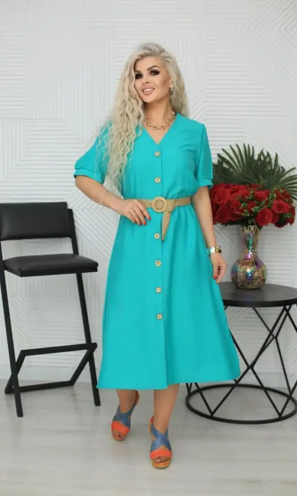 Платье женское на пуговицах с ремнем ( р-р 48-54)