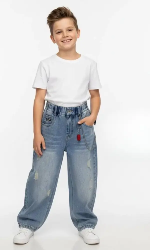 Джинсы широкие на резинке для мальчика (р-р 110-160)