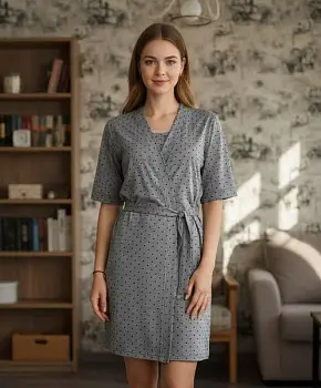 Комплект домашний женский халат с поясом+сорочка р-р 48-56