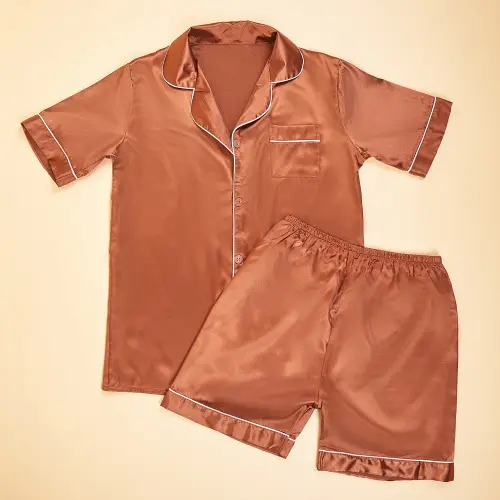 Комплект "Рубашка и шорты", атласный, однотонный, женский (р-р 46-54)