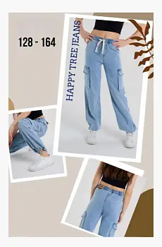 Брюки карго широкие для девочки, на резинке (р-р 128-164)