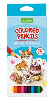 Карандаши цветные Hatber 12 цветов "Pets story", заточенные