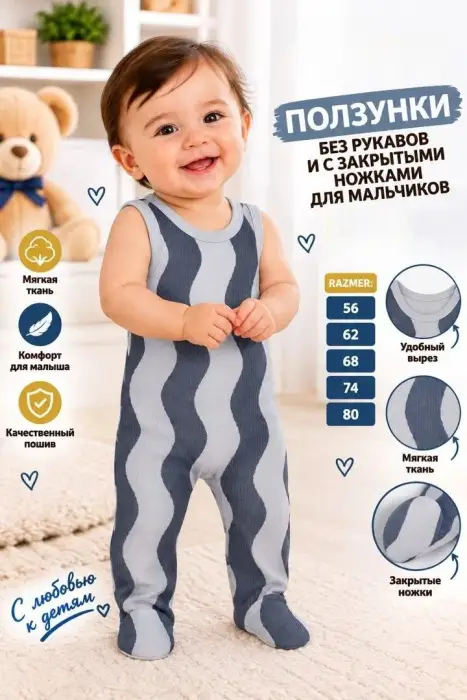 Ползунки с плечиками для малышей (р-р 56-80)
