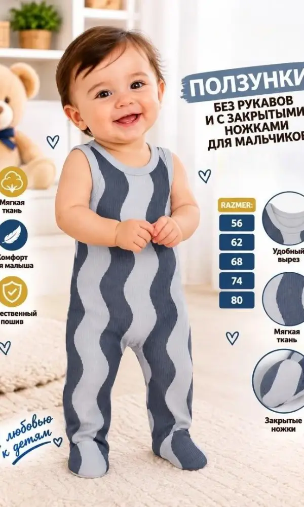 Ползунки с плечиками для малышей (р-р 56-80)