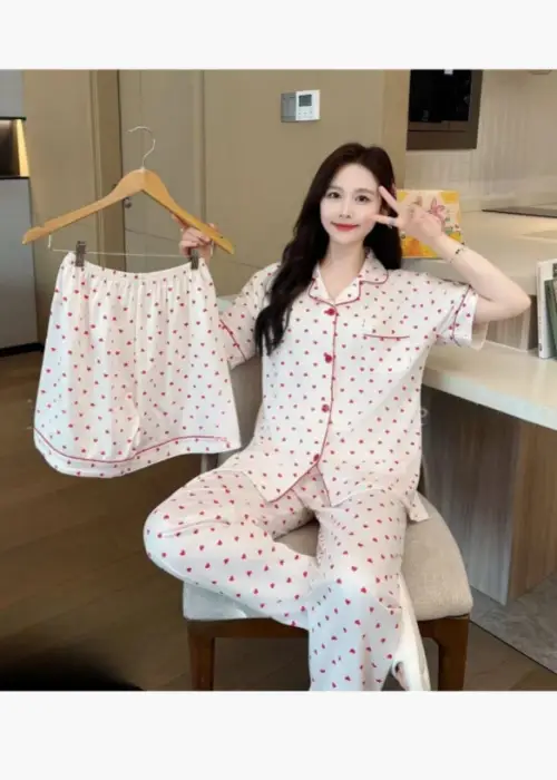 Пижама тройка женская, рубашка-брюки-шорты (р-р 46-50)