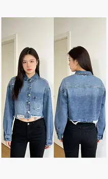 Укороченная джинсовая куртка рваная женская (р-р S-2XL)