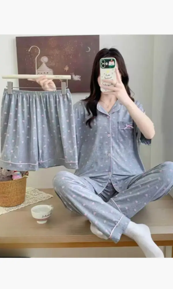 Пижама тройка женская, рубашка-брюки-шорты (р-р 46-50)