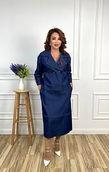 Джинсовый женский костюм пиджак-юбка( р-р 48-54)