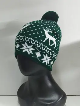 Шапка с помпоном и зимними узорами р-р 54-58