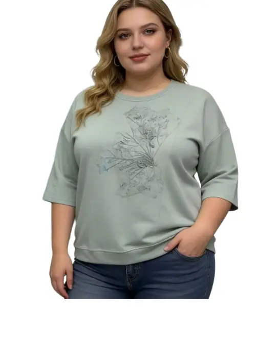 Джемпер трикотажный женский с цветочным принтом (р-р 2XL-5XL)