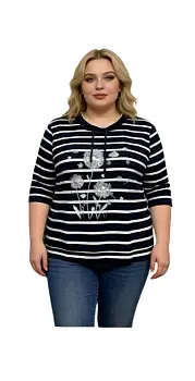 Джемпер трикотажный с принтом, в полоску на завязках женский (р-р 2XL-5XL)