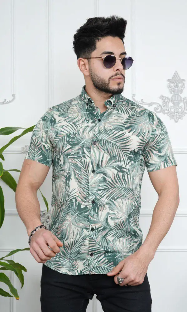 Мужская летняя рубашка, короткий рукав, штапель, принт ( р-р m-xxl)