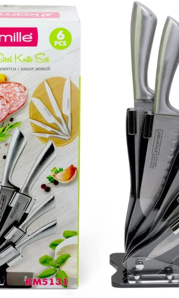 Набор ножей 6 предметов из нержавеющей стали с акриловой подставкой