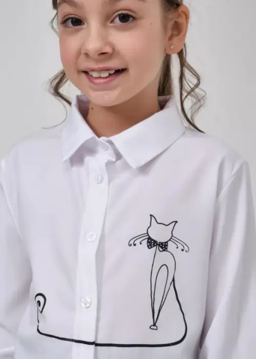 Рубашка школьная на девочку с котиком ( р-р 130-170)