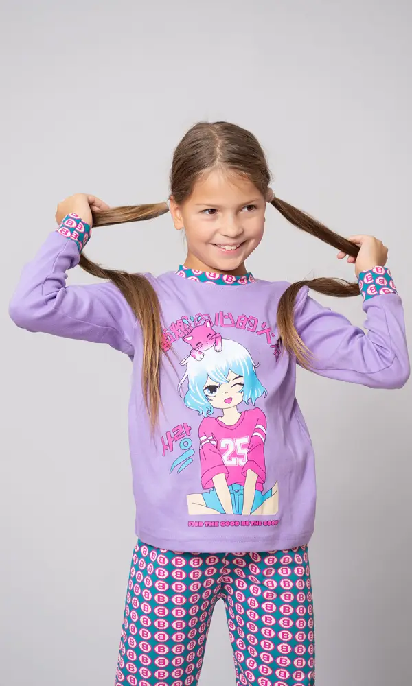 Пижама для девочки, с принтом, на манжетах (9-12 лет)