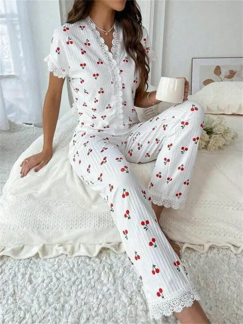 Пижама брючная с кружевом женская (р-р S-2XL)