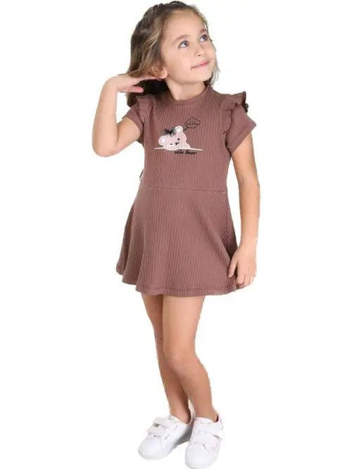 Платье для девочки "Лапша" с коротким рукавом. Принт "Медвежонок" (3-7 лет)