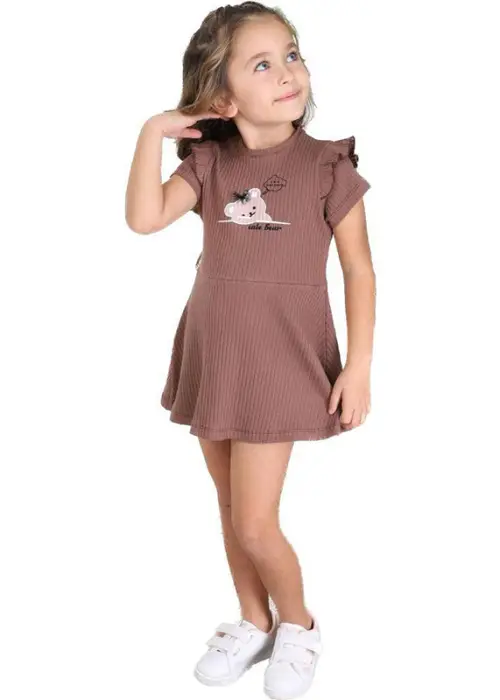 Платье для девочки "Лапша" с коротким рукавом. Принт "Медвежонок" (3-7 лет)