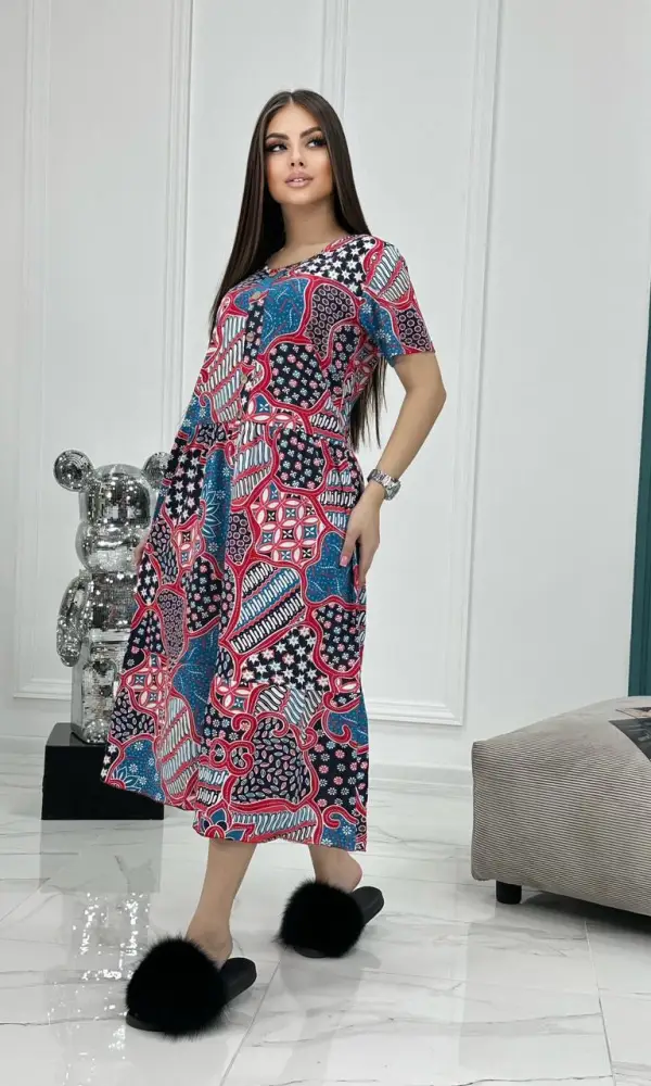 Платье хлопковое принт с пуговицами ( р-р 50-60)