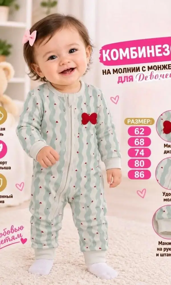 Комбинезон на молнии для новорожденных (р-р 62-86)