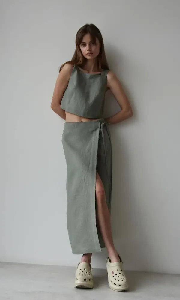 Шикарный женский костюм с юбкой, лен ( р-р 42-48)