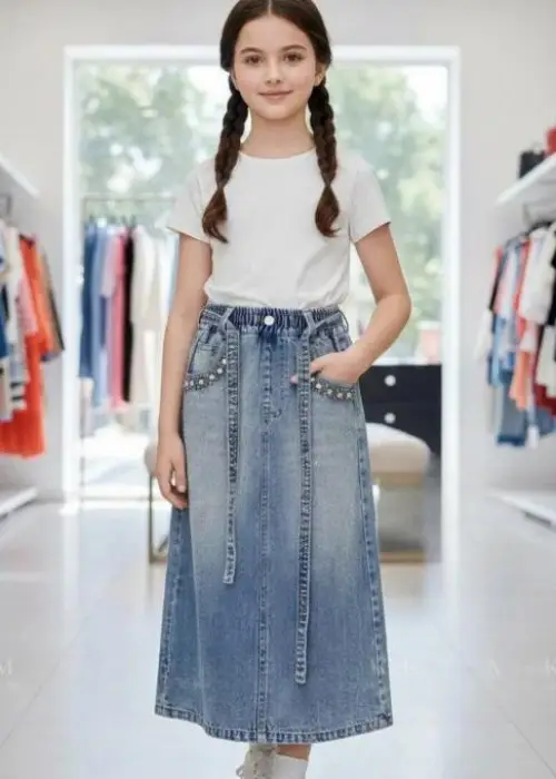 Юбка джинсовая со стразами для девочки (р-р 120-170)