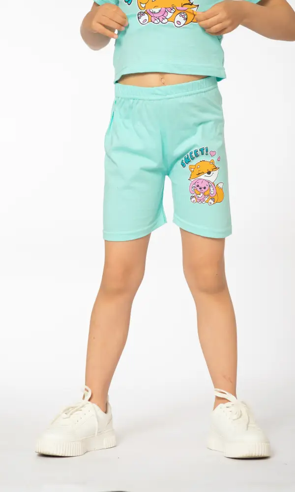 Комплект: Футболка и шорты для девочки, принт (2-5 лет)