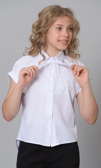  Блузка школьная с коротким рукавом для девочки "Кружево" (8-14 лет) 