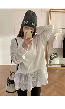 Лонгслив с кружевным подолом женский (р-р 42-48)