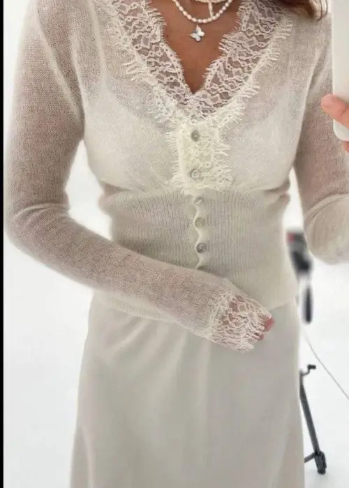 Кардиган вязаный с кружевом женский р-р 42-48